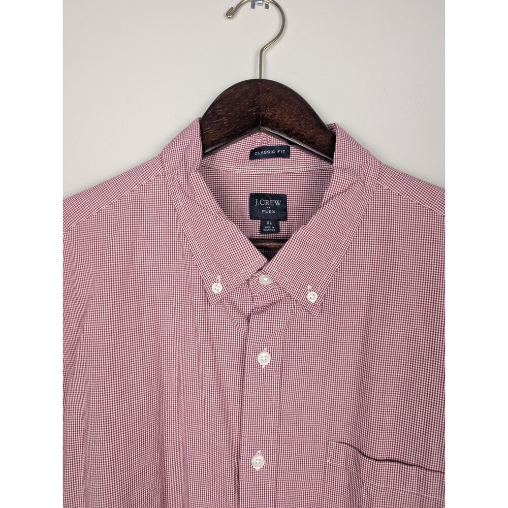 J. Crew Flex Mens Shirt Gingham Plaid Red XL Button Up Long Sleeve Stretch J5291